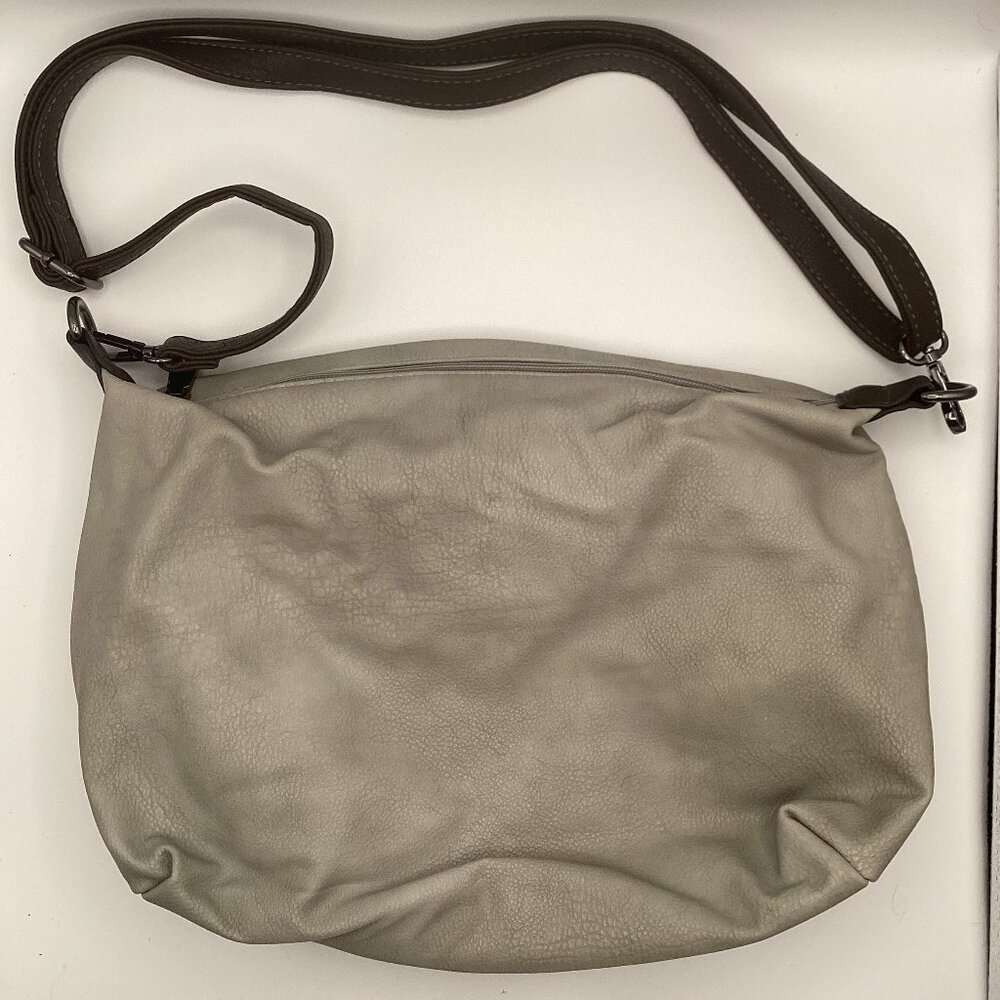 Black Rivet Gray Crossbody Bag Purse with Black Adjustable Strap Faux Leather